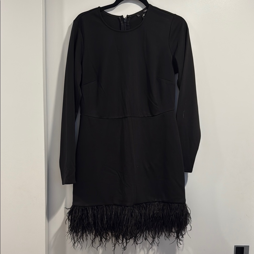 Aqua Black Feather Hem Mini Dress